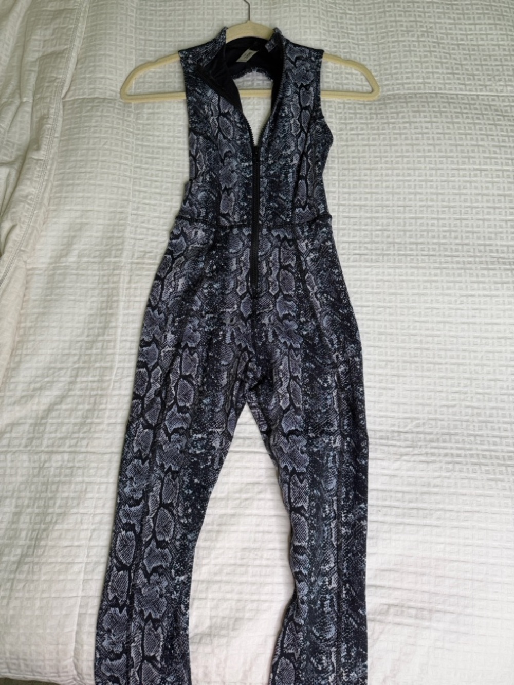 GIGI C Black and White Snakeskin Zip-Front Jumpsuit